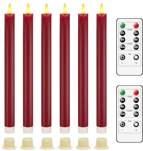 AiiBowy Led Kerzen [6er Set ] Flammenlose Kerze, Timer Funktion mit Fernbedienung, Batteriebetriebene mit 3D Flamme, Fensterkerzen, Led Stabkerzen Home Deko Weihnachten Party (Rot)