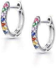 Amberta Lumini Kvinnor 925 Sterling Silver Regnbåge Creoler: Silver Flerfärgad Creoler 10 mm