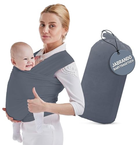 JaBranDo - Babytragetuch - Babywickeltuch empfohlen von Hebammen - Ideal für längere Tragezeiten - Unterstützt die Wirbelsäule - Geborgenheit für das Baby - Diskrete Stillunterstützung (Grau)