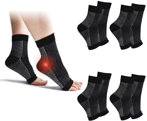 4 Paar Kompressionssocken Damen Herren Sprunggelenkbandage Kompressionsstrümpfe Knöchelbandage Fußbandage für Plantarfasziitis Arthritis Verstauchte Knöchel Fersensporn Sport (Schwarz, 43-46)