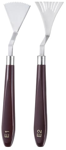 QUARKZMAN Juego de 2 Espátulas de Paleta E1 E2 de Acero Inoxidable con Mango de Plástico para Mezclar y Extender Pintura en Acrílico y Óleo Sobre Lienzo
