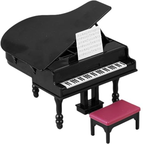 Toyvian 1:12 Miniature Grand Piano and Bench Set – Black Dollhouse Musical Instrument Furniture with Sheet Music, Tiny Piano Cake Topper, Mini Furniture Decoration Accessories for Micro Landscape