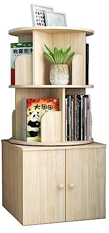 Bücherturm Freistehend 360° drehbares Bücherregal, stehendes Bücherregal aus Massivholz mit Schrank, mehrschichtiges Bücherregal mit großer Kapazität, Wohnzimmer-Bücherregale perfekte Darstellung