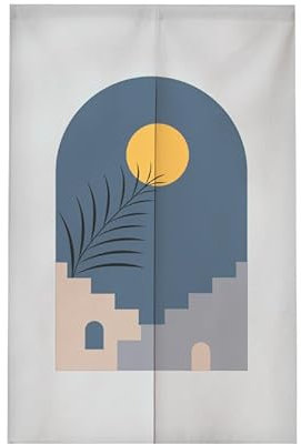 Türvorhang Gelbe Mond Blatt Küchenvorhänge Polyester Raumteiler Vorhang Kurz Scheibengardinen mit Teleskopstange Vorhänge Kurz Türvorhang Insektenschutz Fliegenvorhang Terrassentür 90x180cm