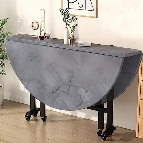 Moderner runder Küchentisch mit 6 Rollen, vielseitig, zusammenklappbar, ausziehbar, Esstisch für Küche, Büro, Schreibtisch, platzsparende Möbel (Grau, 120 cm)