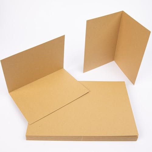 PresentFill® Klappkarten blanko in Natur Braun - 25 Faltkarten A6, Klappkarte ideal zum Karten selbst gestalten, beschriften oder bedrucken - passend für C6 Umschläge