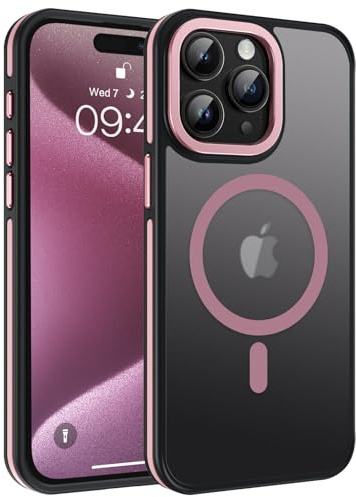 GUAGUA Cover Magnetico per iPhone 15 Pro Max, Custodia iPhone 15 Pro Max Compatibile con MagSafe, Opoco Protettivo Case per Signore Sottile Anti-Graffio Glassato Traslucido Antiurto 6,7 Pollici, Rosa