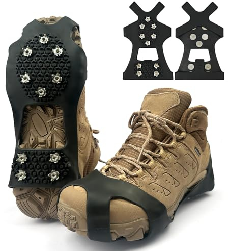 Waymaytecy 2 Stück Steigeisen für Wanderschuhe,Bergschuhe auf Winter,Schuhkrallen Eisspikes,Anti Rutsch Schuhspikes,Schuhspikes,Eisstollen,Traktion mit Anti-Rutsch,für Walking,Klettern und Wandern（M）