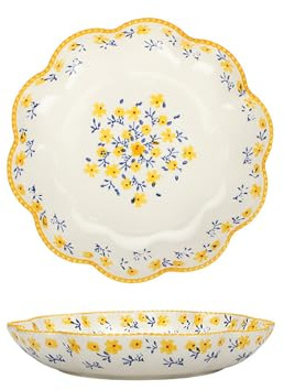 Gaxcent Lace Dinner Plate with Small Floral Pattern in Pastoral Style, 8.7 inch Ceramic Tableware, Creative, Dinner Plate, Salad Plate, Pasta Plate,Yellow