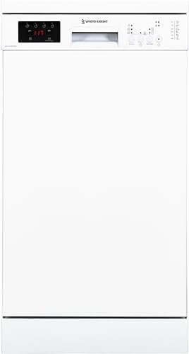 White Knight WK-AT45FSDW White 45cm Freestanding Dishwasher, 10 Place Settings - E Rated, H85 x W44.8 x D59.8 (cm)