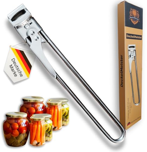 Deckelmeister – Apriscatole in acciaio inox, leva extra lunga, molto antiscivolo, regolabile, multifunzionale, apribottiglie in vetro e a vite, supporto per apertura regolabile, design ottimizzato per