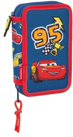 safta CARS RACING - Trousse scolaire pour enfant, avec 29 outils inclus, pratique et polyvalente, qualité et résistance, 12,5 x 4 x 19,5 cm, bleu marine, M, Décontracté