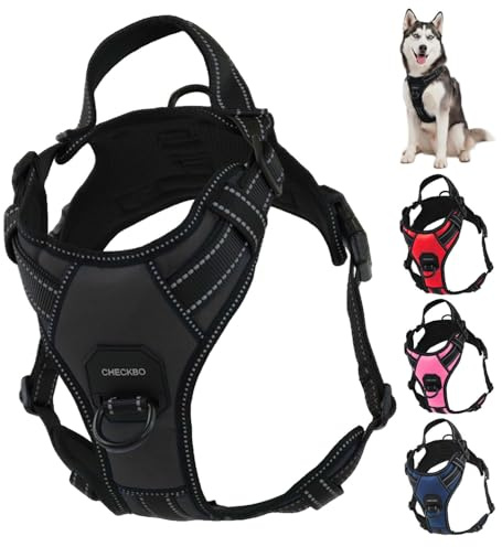 Arnés Antiescape y Antitirones para Perros Medianos y Grandes, Arnés Ajustable con Tela Transpirable y Asa de Control, Ideal para Adiestramiento y Paseos (Negro, M)