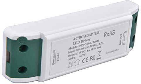 Transformador LED 12V, Adaptador de Controlador Eléctrico 12V DC 48W 4A, Voltaje de Corriente Constante Adecuado para Tiras de Luz LED, Luces de Gabinete y Lámparas de Bricolaje