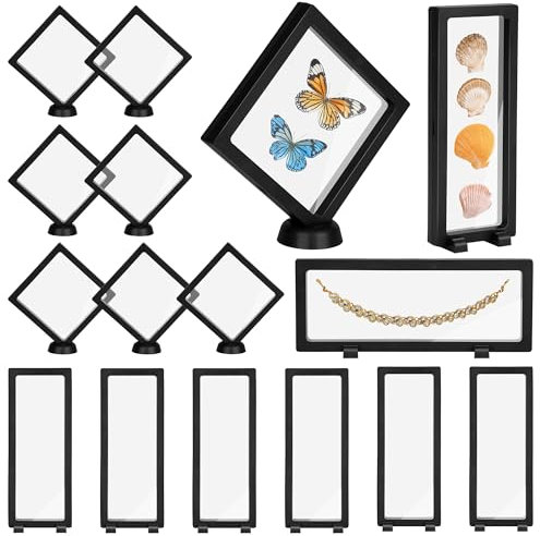 QZDAFFIC 16 Stück Schwarz Schweberahmen, 3D Bilderrahmen Zum Befüllen für Münzen Aufbewahrung, Münzständer für Ringohrringe Schmuck Halskettenschalen Medaillen