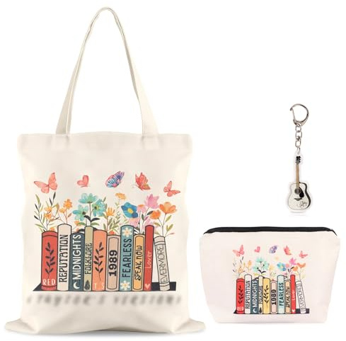 Jokureao Stoffbeutel Bedruckt Damen, Inspirierte Tragetasche Damen, Canvas Tote Bag mit Bücherregal Motiv, Umweltfreundliche Baumwolltasche für Uni, Arbeit, Einkauf, Aesthetic Tragetasche Geschenk