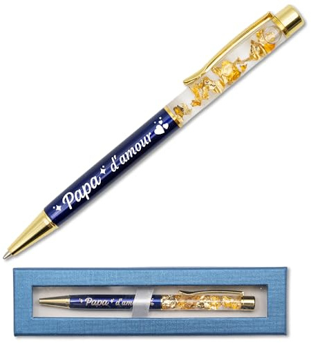 StarMaker Stylo gravé Papa d'amour, Bleu avec coffret - Stylo en métal à la feuille d'or - Idée cadeau fête des pères original