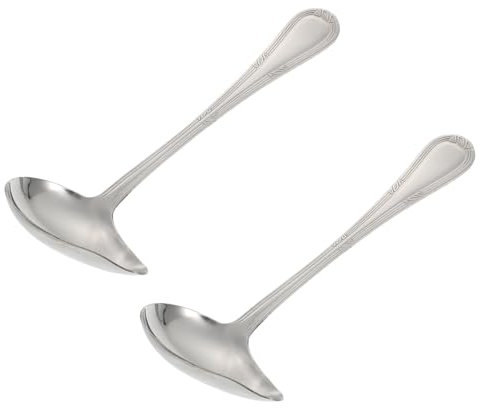 LIOOBO Stainless Steel Duckbill Sauce Spoons with Patterned Handles 2pcs, Practical Kitchen Tableware for Cooking and Serving