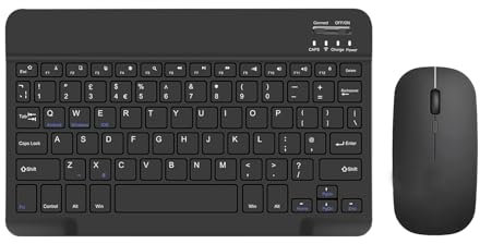 COEZFE Bluetooth Keyboard and Mouse Set, Ultra-Slim Wireless Keyboard (UK Layout) with Mouse Combos for iPad/Samsung Tablets/Lenovo Tablets & Other iOS Android Windows Devices, Black