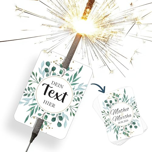 Wunderkerzen Etiketten selbst gestalten – Gastgeschenke Hochzeit, Silvester, Geburtstag – ab 50 Stück personalisiert mit Text, Namen, Datum (ECKIG-01)