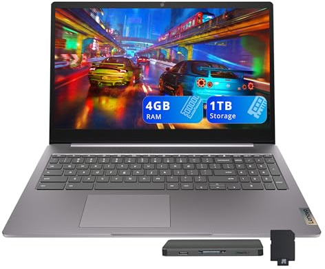 Lenovo 3i Chromebook FHD 15,6, Intel Celeron N4500, 4 Go LPDDR4X, 1 To de stockage (64 Go eMMC + station d'accueil 1 To), carte graphique Intel UHD, pavé numérique, webcam HD, Wi-Fi 6, Chrome OS