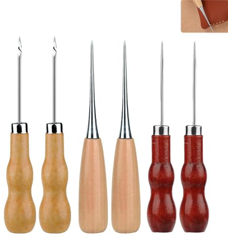 6 Pcs Bradawl Tool for Sewing,Gourd Shape Awl Tool for Leather Craft,Brown Beige Bradawl Tool for Wood,Sewing Awl for Perforating Leather,Sewing,Paper Crafts,DIY Handicrafts