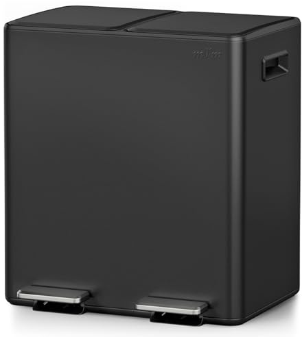mVm Kitchen Bin,40L Dual Rubbish Bin,2 x 20L Stainless Steel Pedal Bin,Double Recycling Bin with ABS Lids and Plastic Inner Buckets,Soft-Close,Fingerprint Proof,Odour Seal,Large Capacity Trash Can