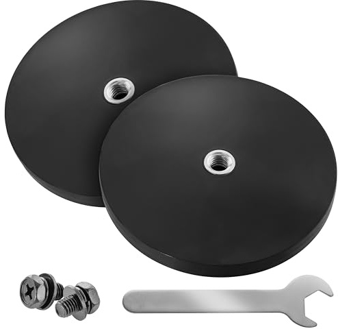 Poppstar 2x Magnet mit Gewinde, gummiert, Neodym, Durchmesser 66 mm, mit Innengewinde M6, 20 kg Haftkraft, mit Schraubenschlüssel und 2 Schrauben