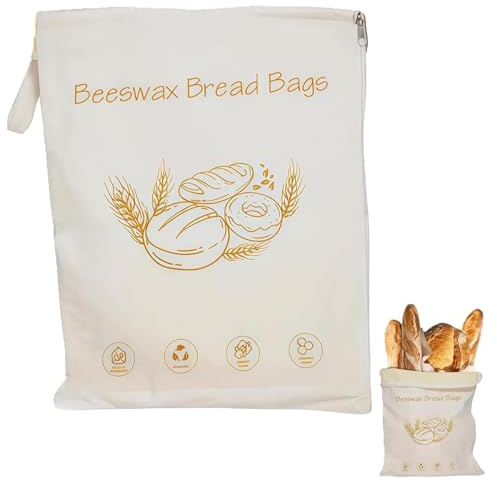Wide Zipper Access Cotton & Beeswax Bread Bags for Sourdough,Reusable Beeswax Food Storage Bags with Zipper,Large Bread Bags for Freezer & Refrigerator, Keep Bread Fresh (1Pcs)