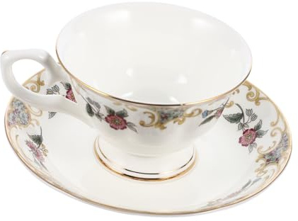 Hemobllo Set di Tazzine da Caffè Bordo Liscio in Bone China Colore Casuale Stile Europeo con Piattino e Vassoio Lavorazione Fine, per Tè Pomeridiano