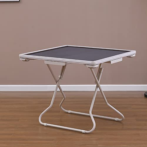 Mesa Mahjong,Plegable portátil para 4 Jugadores, Juego póker y Blackjack, dominó, portavasos y bandejas, Color Gris.