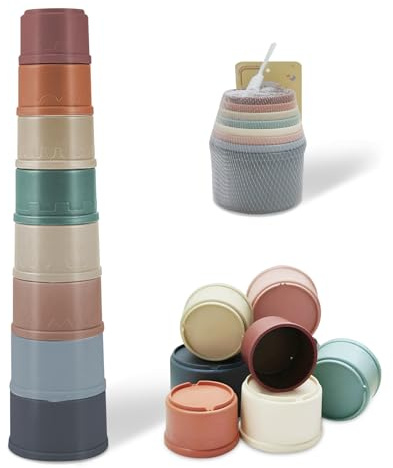 VIVIDRISE 8 Pezzi Impilabili Giocattoli Bambini, Cubo Tazze Impilabili in Silicone, Giocattoli Montessori per Bambini, Giochi ducativi, Giocattolo Educativo, Regali per bambine e bambini