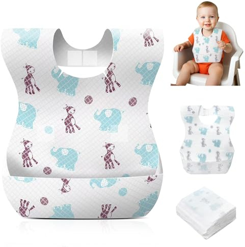 YESIMOM Einweg-Lätzchen 30 Stück mit Auffangtasche – Einmal-Lätzchen wasserdicht und atmungsaktiv, ultraleicht, verstellbar, ideal für Babys und Kleinkinder zu Hause, unterwegs und in der Kita