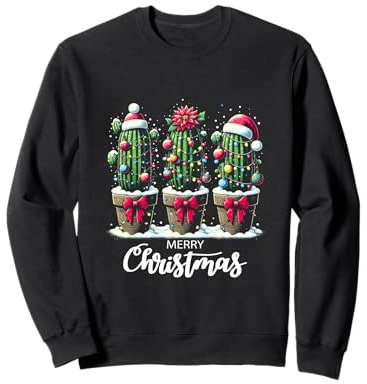 Cactus entouré d'arbres de Noël lumières Chapeau de Père Noël Cactus Sweatshirt