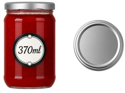 Uppsättning av 6 glasburkar med skruvlock (silver) – 370 ml glas med lock, lufttätt – perfekt för sylt, honung, desserter och förråd – diskmaskinssäker