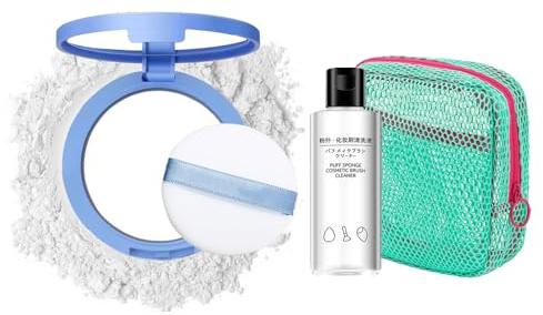 Polvere di fissaggio compatta, 10 g, opaca setosa, impermeabile, naturale e di lunga durata, con detergente per nappe di polvere da 80 ml e borsa per il trucco compatta (03#)