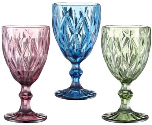 EPIGEIST Lot de 3 Verres à Vin Colorés Réutilisables en Verre Épais Vintage sur Pied 120 Ml pour Fêtes et Banquets Couleurs Rose Bleu et Vert