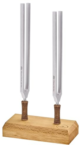 Sonic Energy Therapie Stimmgabel Set Theta + Ständer (TTF-THETA-SET) | 2-teilig, binauraler Effekt (6 Hz), inkl. Hülle und Holzhalter, vernickelter Stahl, Korkgriff