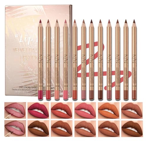 12 Colors Lip Liner & Gloss Set, High Pigmented Creamy Lip Liner