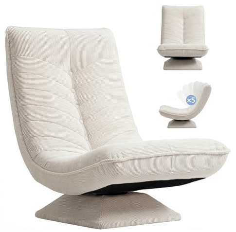 Asukale Sessel Wohnzimmer Verstellbare Rückenlehne, 360° Drehbar Gemütlicher Cord Bodenstuhl, Keine Montage Erforderlich Gaming Bodensofa Klappbar, 150kg Belastbarkeit Relaxsessel, Lesesessel, Beige