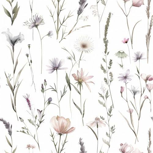 Peyotes Peel and Stick Wallpaper White Floral Leaves 44.5x300cm Self-Adhesive Removable Vinyl Wrap, Waterproof Botanical Wallpaper for Bedroom Living Room Bathroom Kitchen Cupboard Decor