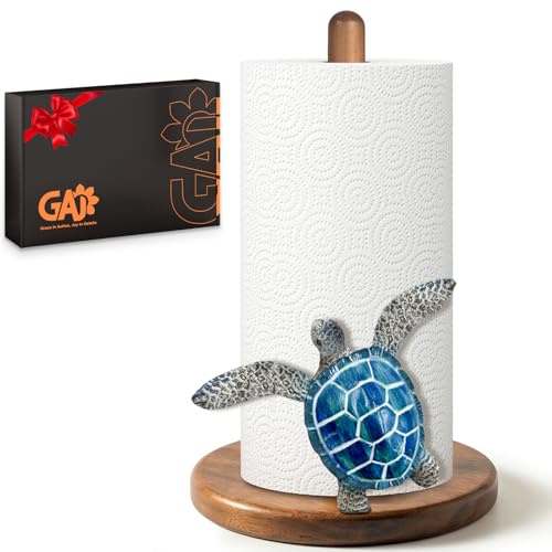 Blue Turtle Paper Towel Holder - Coastal/Beach/Ocean House Decor for Kitchen Bathroom Home Countertop - Gifts for Women - 3D Beachy Stuff Decorative Accessories