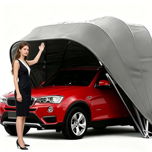 Cochera retráctil de Acero Inoxidable, cochera de Alta Resistencia, toldo Plegable para Coche, con Cerradura, Garaje metálico portátil para estacionamiento(5.9x2.7x2.45m)