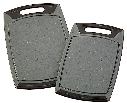 STONELINE Rechteckiges Schneidebrett Set 2-teilig, Schneidebrett Kunststoff Groß 42x25 cm Klein 36x22 cm, Rutschfest mit Saftrille Schneidebretter Spülmaschinengeeignet BPA frei Messerschonend, Grau