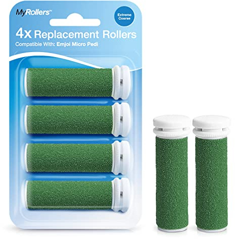 4 x Extrem Grobe Ersatzrollen Kompatibel mit Emjoi Micro Pedi, Hornhautentferner Nachfüllrollen für Harte Haut, Schwielen, Trockene und Rissige Fersen, Fußpflege Rollerköpfe