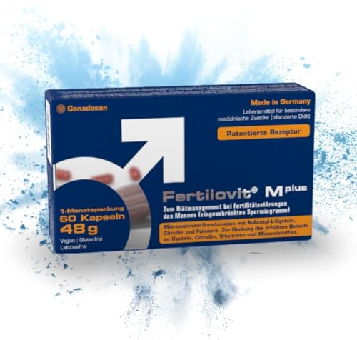 Fertilovit M plus | Fruchtbarkeit und Spermienbildung | Kinderwunsch Vitamine für den Mann | studiengetestet, patentiert für die Fertilität | 60 Kapseln