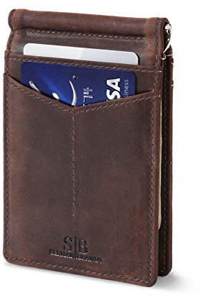 SERMAN BRANDS RFID Blocking Wallet Slim Bifold - Genuine Leather Minimalist Front Pocket Wallets for Men with Money Clip Gift (Texas Brown)