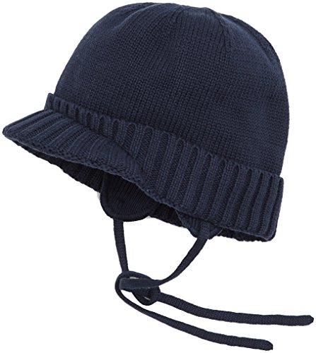 Sterntaler Unisex Strickmütze mit Schirm, Ohrenklappen und Bindebändern, Alter: ab 6-9 Monate, Größe: 45, Blau (Marine)