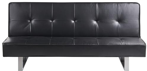 Beliani 3-Sitzer Schlafsofa Kunstleder schwarz gesteppt Sofa mit Schlaffunktion Derby