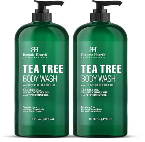 Botanic Hearth Tea Tree Body Wash, Helps with Nails, Athletes Foot, Ringworms, Jock Itch, Acne, Eczema & Odor, Soothes Itching Promotes Healthy Skin and Feet, Naturally Scented, 16 fl oz x 2